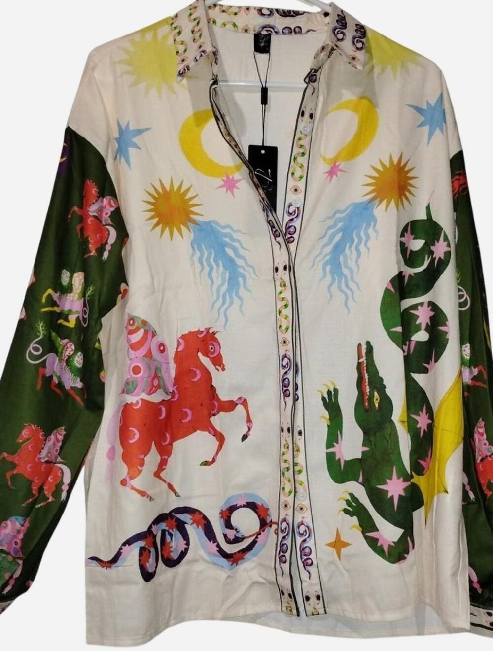 Totatuit Women's Celestial & Magical Creatures Long Sleeve Blouse Size Large